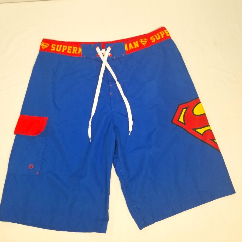Superman DC Comics Mens Size L Swim Trunks Barhing Suit Shorts String Tie